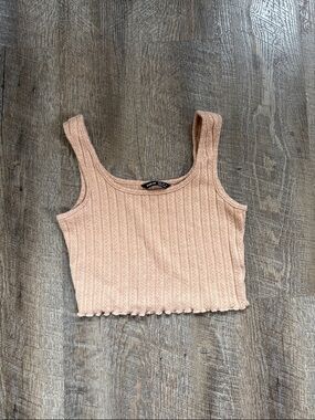 Ribbed Scoop Neck Cropped Tank Top - Peach